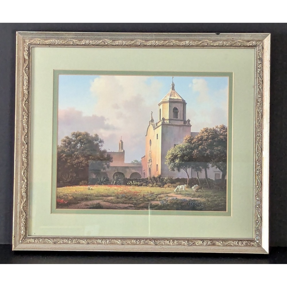 Vintage Framed and Double Matted Dalhart Windberg Print Mission Espiritu Santo